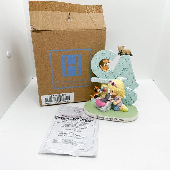 SOLD NIB Hamilton Collection Precious Moments Cat Obsessed Ceramic Figurine - Picture 2 of 7